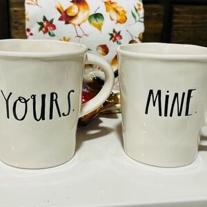 Rae Dunn Yours & Mine Cream Mugs Set
